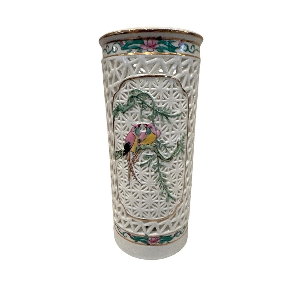Reticulated Blanc de Chine Porcelain Lantern Lamp Base or Vase MCM 8.75"
